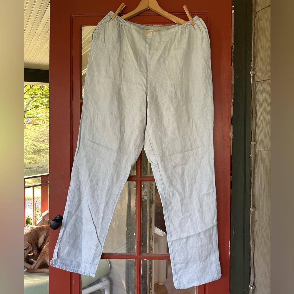 NWOT Flax Light Grey Linen Pants Size Large With Pockets